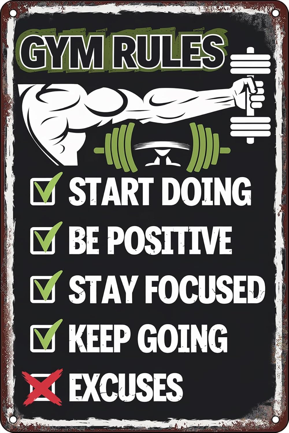 Home Gym Quotes - Targa in Metallo Vintage con Regole