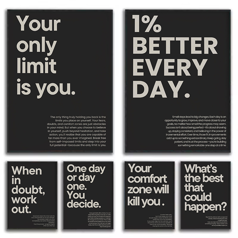Home Gym Quotes - 1 Pezzo Poster Minimalista Nero e
