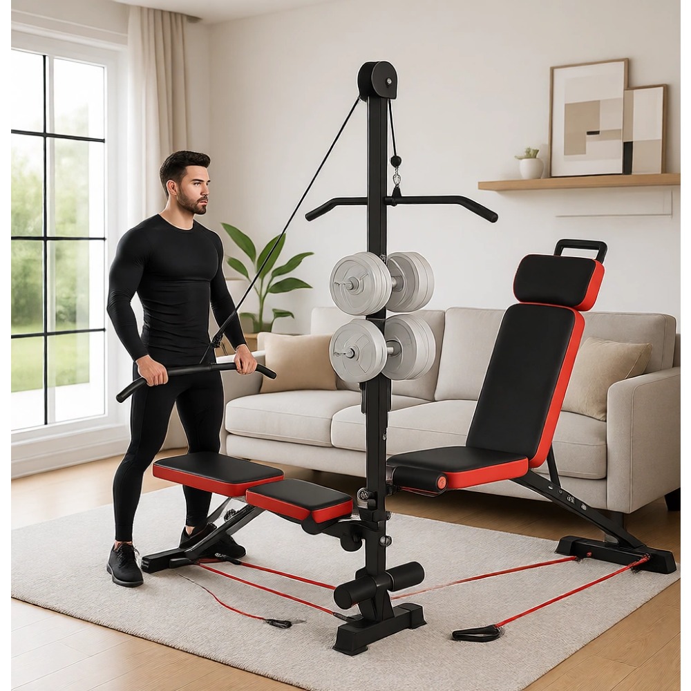Home Gym Weight Bench - Panca Multifunzionale con Sistema a Pulegge